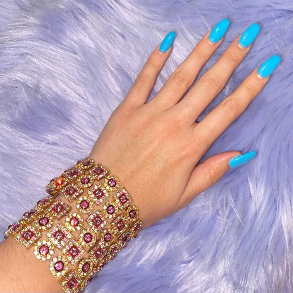 Two Golden Pink Rhinestone Bracelets